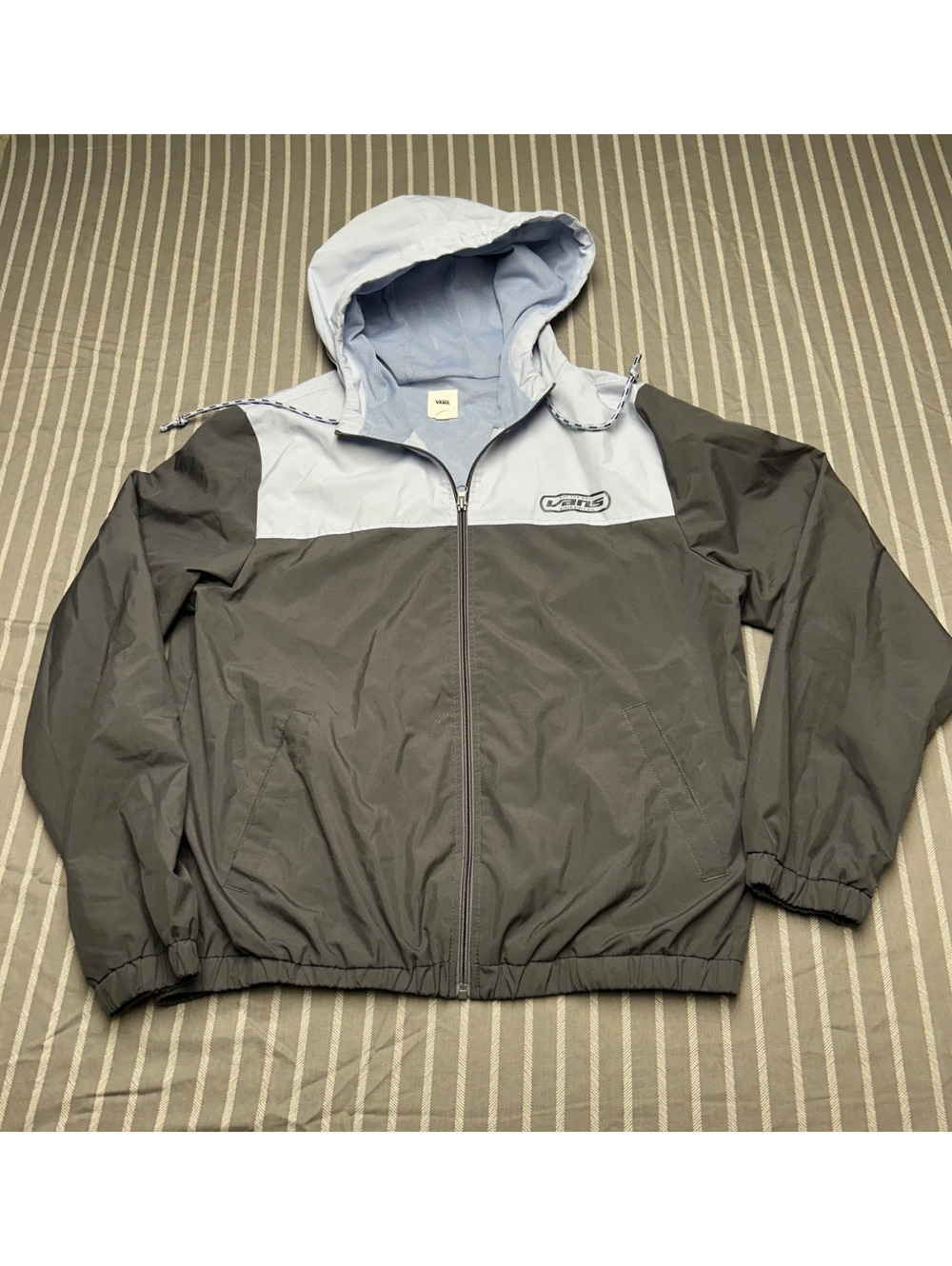 VANS Kastle Blue & Gray Hooded Mesh Lined Full Zip Windbreaker Men's XL